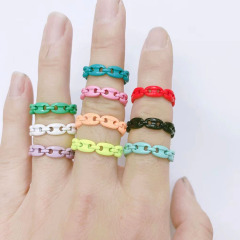 RA1021  Hot Fashion Neon Enamel Rainbow Colored  Brass Metal Stackable link chains Rings for Ladies