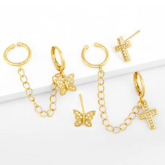 Unbalance Moon & Star Gold Cartilage Threader Climber Earrings with Ear Cuff, CZ Gold Chain Celestial Star Cross Wrap Earring Unbalance Moon & Star Gold Cartilage Threader Climber Earrings with Ear Cuff, CZ Gold Chain Celestial Star Cross Wrap Earring