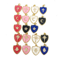 18k Gold Plated Micro Pave CZ North Star Cross Hamsa Hand Crescent Moon On Enamel Multi Colored Colorful Shield Shape Pendants 18k Gold Plated Micro Pave CZ North Star Cross Hamsa Hand Crescent Moon On Enamel Multi Colored Colorful Shield Shape Pendants