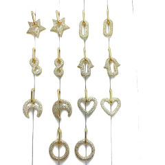 EC1718 2021 Womans Fashion Gold Plated Clear CZ Micro Pave Heart Star,Crescent Hamsa Hand Circle Dangle Charm Huggie Earrings