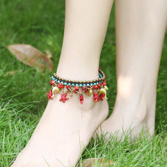 AS1010 Vintage Handmade Turquoise Beaded Star and dolphin Fish Charm Macrame Anklets for Women, Boho Bohemian Anklet for Girls