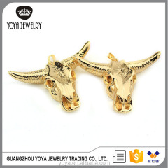 JF6978 Wholesale Gold Longhorn Bull Pendants, Gold Dipped Cattle Bull Pendant with Skull Symbol