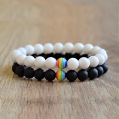 BN5163 Matte black agate & white jade beaded bracelet,Eternity lovers gift,couple relationship bracelet BN5163 Matte black agate & white jade beaded bracelet,Eternity lovers gift,couple relationship bracelet