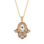 NZ1222 popular rainbow cz diamond pave enamel shell hand evil eyes Charm Pendant Necklaces