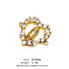 CZ8480 CZ Gold Religious Medal Saint Charm,Our Lady of Guadalupe Connector, Virgin Mary Connectors for Bracelet