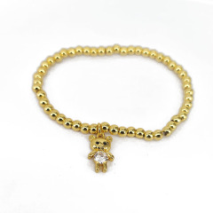 BC1389  Mini tiny 4mm 18k gold accent ball beaded bracelet with cz paved bull fish bear charms