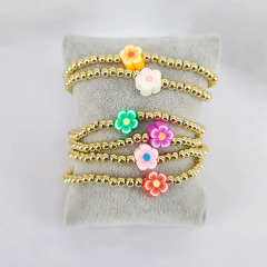 BP1032 Chic Food Jewelry Small 18k Gold Accents Beaded Multi Colored Vinyl Clay Polymer Flower Stacking Bracelets