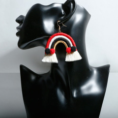 ET1064 pom pom tassel large rainbow earring multilayer handmade cotton thread hairball bohemian jewelry women earring