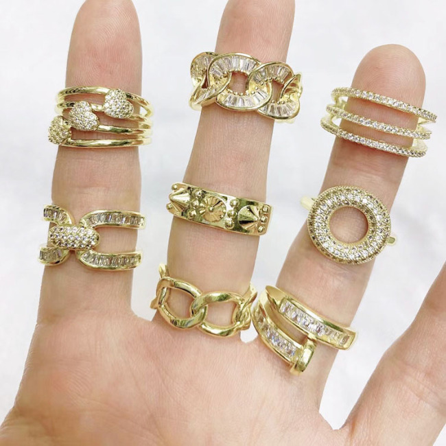 RM1382 Chic 18k gold CZ Baugette Cluster Heart Spike Rings For Ladies Girls