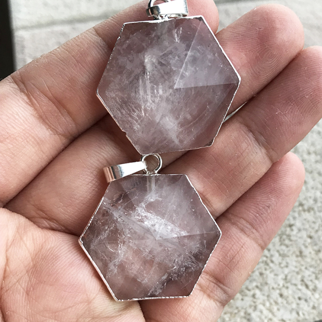 JF6856 Clearance Sale !! Fashion silver plated natural stone clear crystal quartz hexagonal pyramid pendants