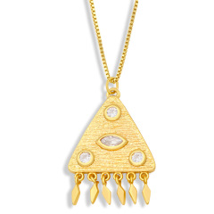 NZ1213 gold plated brass CZ micro pave Charm evil eyes triangle round Pendant Necklaces jewelry for Women