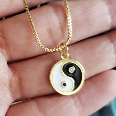 NZ1183 gold plated black and white Enamel diamond cz micro pave Yin Yang Distance Balance Energy Pendant necklace,Zen Jewelry