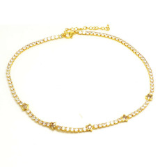 NZ1237 New Gold Plat CZ Pave Tennis Heart Star Choker Necklace with Dollar Money Sign Dangle Charms