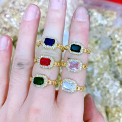 RM1226 personalized Geometric  rectangle color stone gemstone  CZ diamond micro pave Rings gifts for women