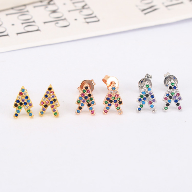 EC1155 Colorful Dainty Tiny Gold Minimal Mini Minimalist Studs Cubic Zirconia Pave Lightning Arrow Stud Earrings for Women