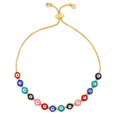BM1024 18k Gold Plated Rainbow Enamel evil eyes Spiritual Chain Slide bracelet Jewelry