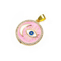 CZ8454 Rainbow Enamel Multicolor CZ Zircon Micro Pave Evil Eyes and Moon on Disc Round Charm Pendant for Necklace Jewelry Making