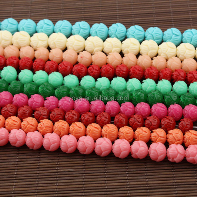 SL0361 Wholesale synthetic stone resin Carved lotus flower beads