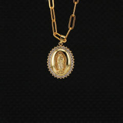 NZ1084 CZ Micro Pave Blessed Mother Virgin Mary Saint Medal Necklace Gold Women Jewelry  Medal Pendant Necklace,