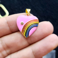 CZ8304 Wholesale enamel rainbow cz micro pave heart charm pendant,cubic zirconia diamond heart pendant