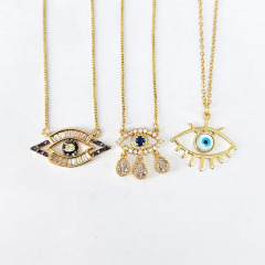 NZ1236 Fashion 18k Gold Plated CZ Pave Blue Turkish Evil Eye Pendant Chain Layering Protection Necklace