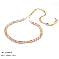 NZ1023 Bling Jewelry Dainty Chic Gold Plated Wide Rectangle Cut CZ Micro Pave Diamond Cubic Zirconia Tennis Chain Chain Necklace