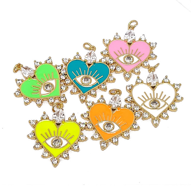 CZ8394 popular Gold Plated white Diamond CZ Evil Eye on Enamel Colored Heart Charm Pendants