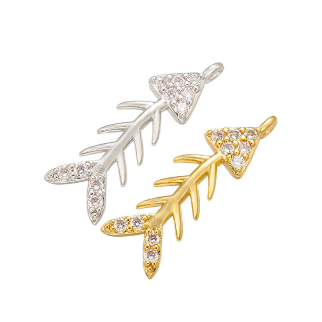 CZ7882 Chic Mini Diamond Jewelry Charm CZ Micro Pave Fishbone Charms
