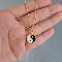 NZ1183 gold plated black and white Enamel diamond cz micro pave Yin Yang Distance Balance Energy Pendant necklace,Zen Jewelry