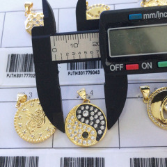 CZ8317 Hotsale Enamel18k Gold Plated CZ Zircon Micro Pave Yin Yang Taiqi Chi Necklace Charm Pendant for Necklace Jewelry Making