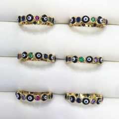 RM1082 Chic Enamel Rainbow Cubic Zirconia CZ Micro Pave Evil Evileye Eye Rings for Ladies