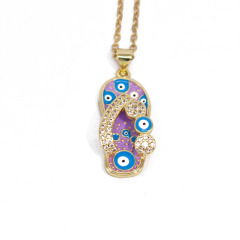 NZ1300 Fashion Small Cute 18k Gold Enamel Evil Eyes Flip Flop Slipper Pendant Stainless Steel Chain Necklace for Women