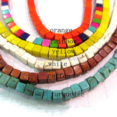 TB0260 Orange colorful yellow white coffee turquoise box square beads,turquoise magnesite cube cubic beads