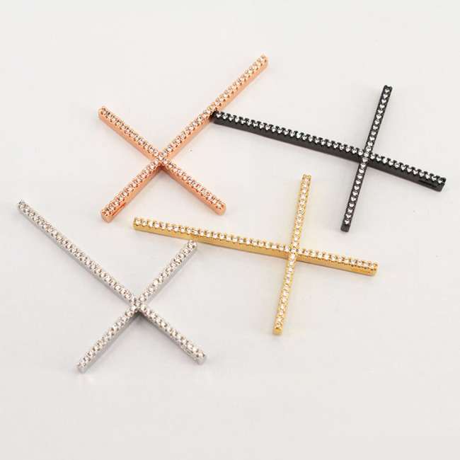 CZ Micro Diamond Pave Big Cross Charm Pendants,Cubic Zirconia Inlaid Bailed Copper Christian Cross Jewelry Supplies Pendant