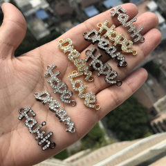 JF2098 Wholesale bling Cyrstal pave love faith hope word charm connector for bracelet jewelry making