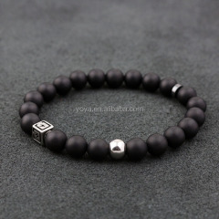 BN3013 gemstone onyx stainless steel men bracelet, stone bead matte agate stainless steel bracelet