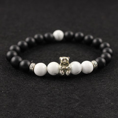 BAA1701 Hot sale White Black Onyx Beaded Bear Bracelets,Animal Bracelets