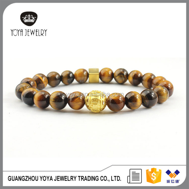 BN1003 Newest Plated Matte Gold Mantra Focal Bead Bracelet , Natural Elastic Onyx Beads Bracelets