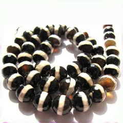 AB0242 Faceted dzi beads,Stripe Tibetan Agate Beads