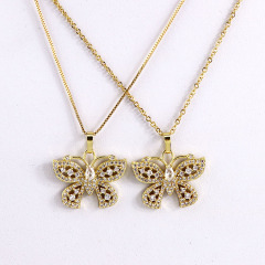 NZ1125 Chic Bling Blingbling Iced Out CZ Zircon Micro Pave Butterfly Charm Pendant Chain Necklace for Women