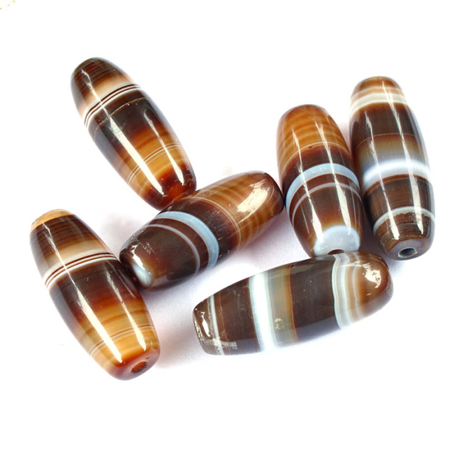 SL0767 Natural brown stripe agate drum beads,brown banded agate barrel rice beads