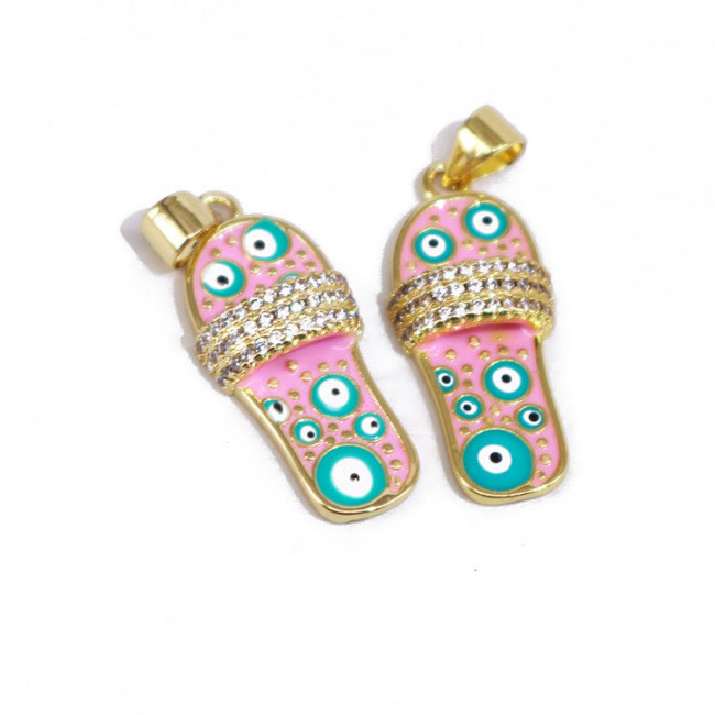 CZ8532 Fashion 18K Yellow Gold Plated Enamel Rainbow Evil Eyes CZ Flip Flop Slipper Charm Pendant