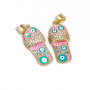 CZ8532 Fashion 18K Yellow Gold Plated Enamel Rainbow Evil Eyes CZ Flip Flop Slipper Charm Pendant