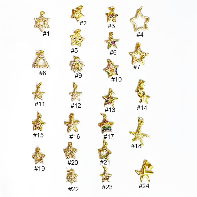 CZ8496 Dainty Mini Minimalist Gold Cubic Zirconia Star Charms,Diamond Inlay Charms, Tiny CZ Micro Pave StarfishCharm Pendants