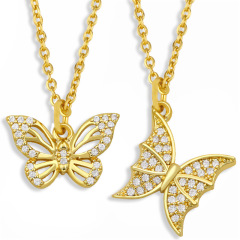 NZ1139 Chic Minimalist 18k gold plated diamond zircon CZ Pave butterfly charm pendant Chain necklace for women