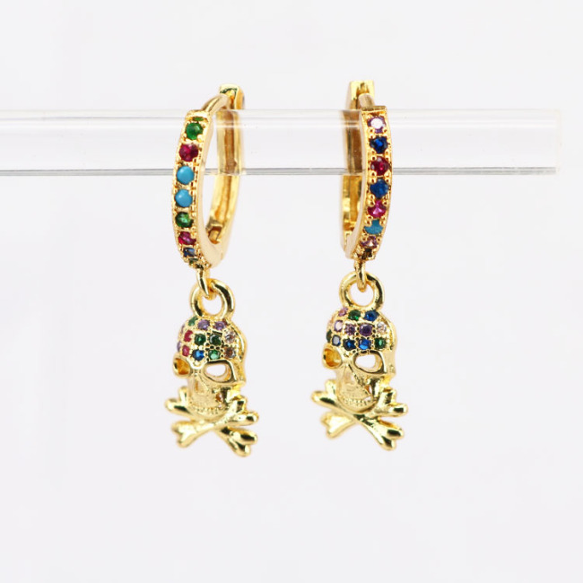 EC1491 Womans Fashion Rainbow Minimal CZ  Huggie Earrings, Women's Dainty CZ Micro Star Heart Skull Charm Hoop Earring