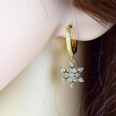 EC1700 18k gold plated diamond cz micro pave snowflake charm huggies earrings jewelry for women