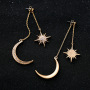EM1110 Popular Rhinestone Crystal Pave Moon Crescent and Star Linear Dangle Earrings for Women