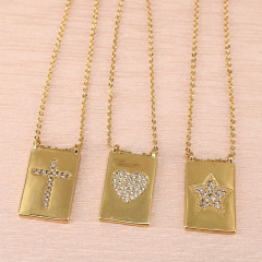 NZ1157 Chic Gold Plated Zircon Diamond CZ Micro Paved Star Heart Cross Rectangle Medal Pendant Chain necklace