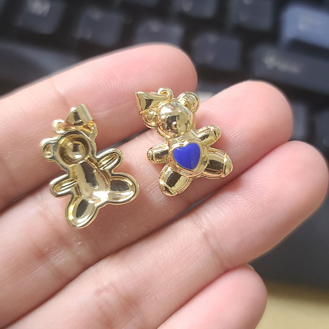 JS1549 Multicolor Cute 18k Gold Plated Enamel Heart Bear Charm Pendants